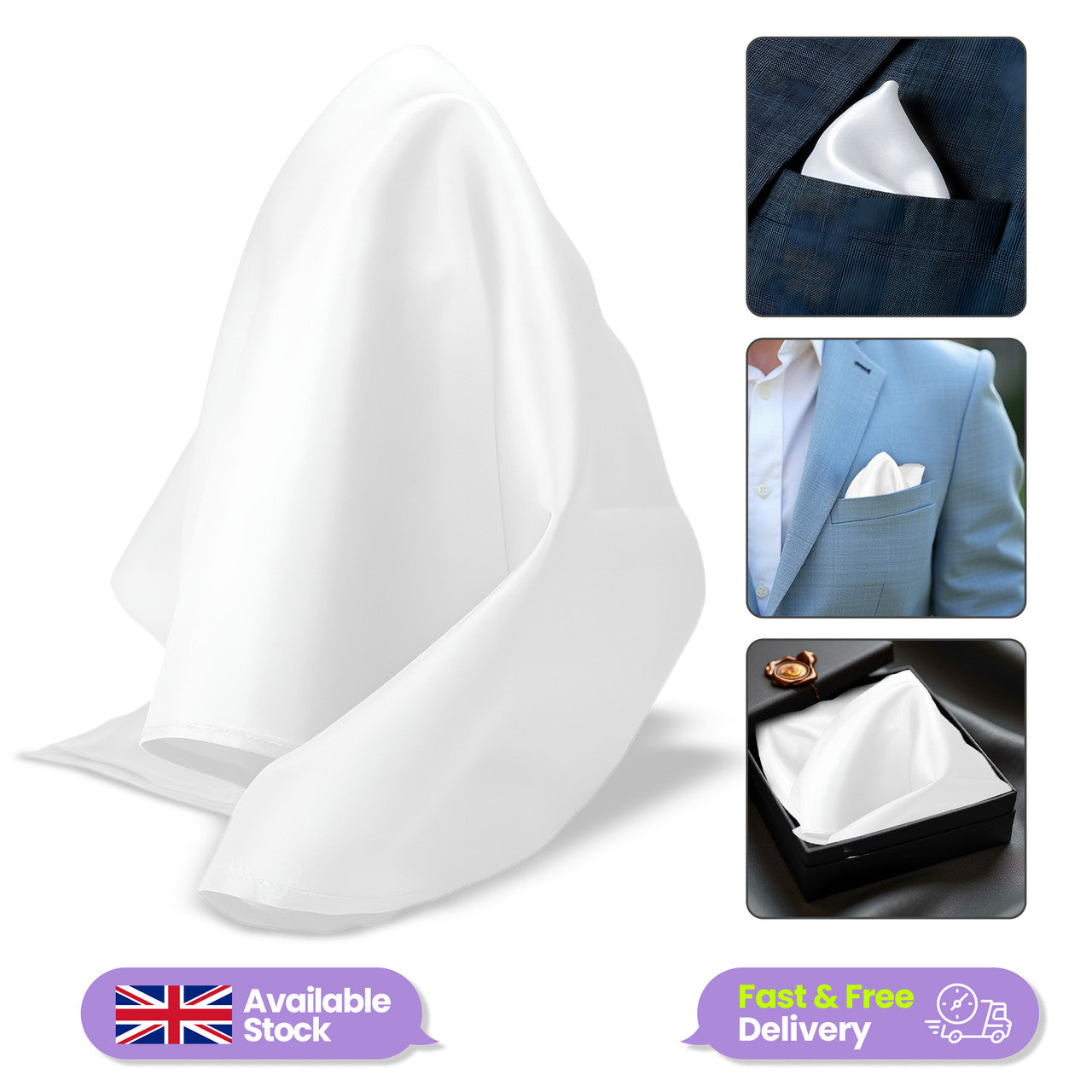 Pocket Square Handkerchief - White
