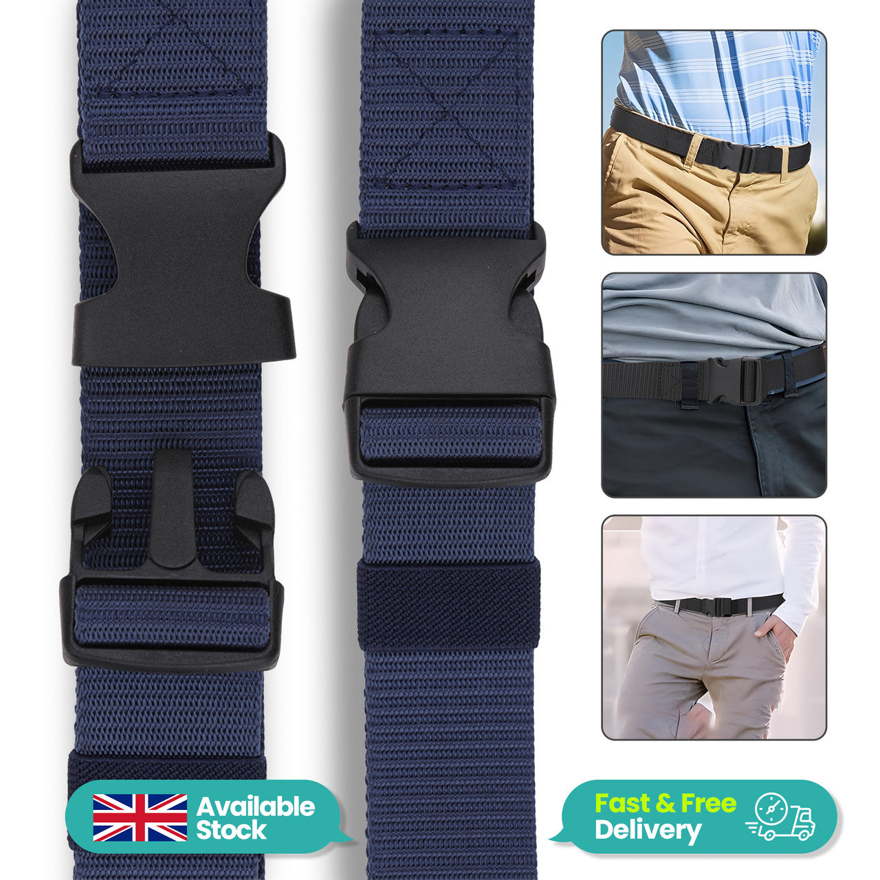 Webbing Canvas Belt with Plastic Clip Buckle - Navy