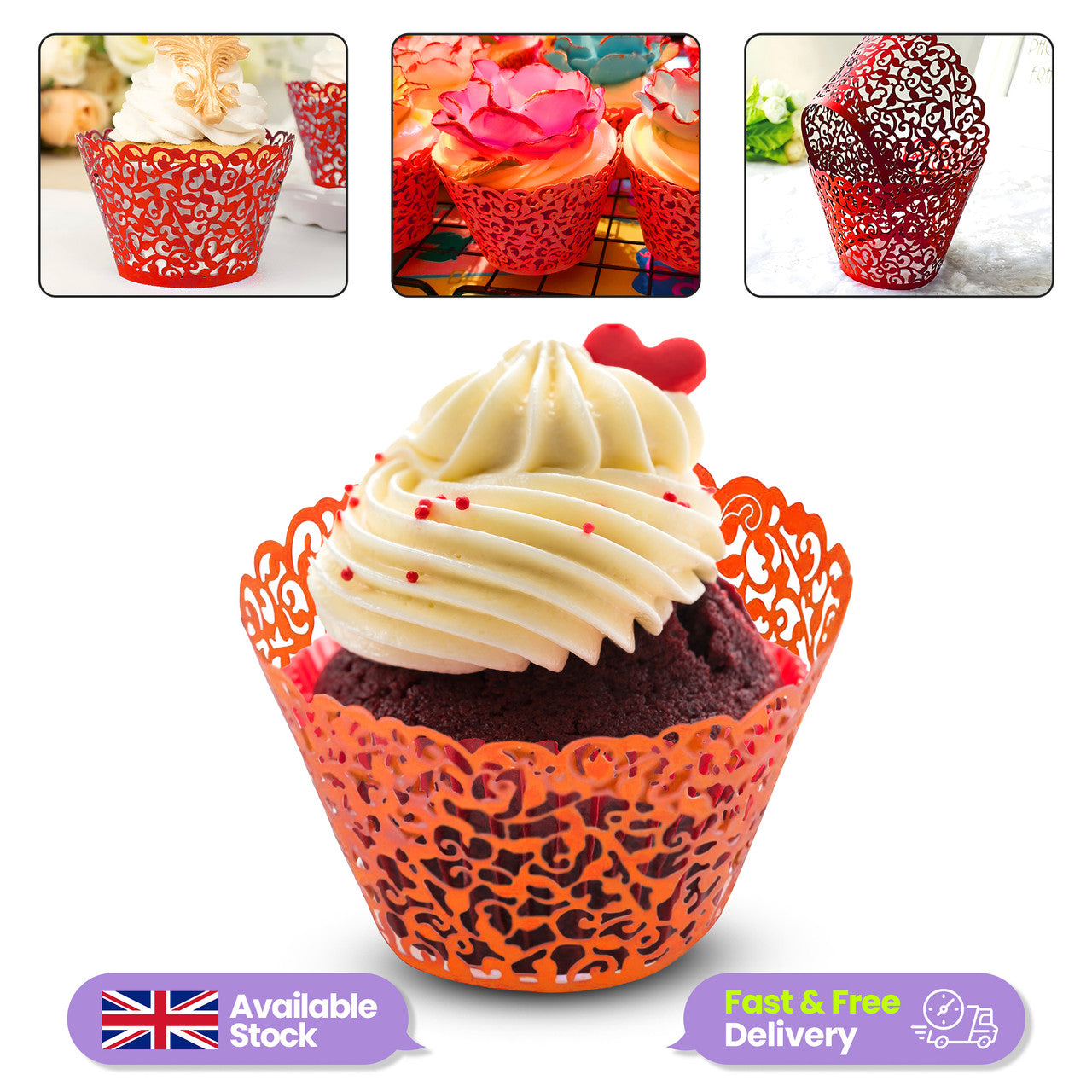 25x Laser Cut Cupcake Wrappers - Orange