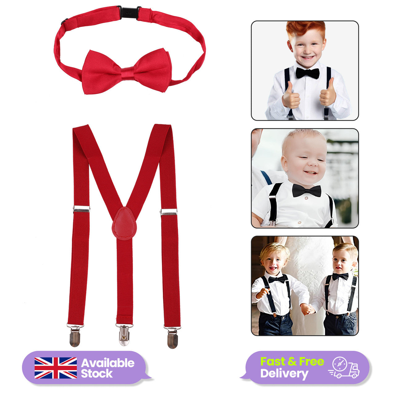 Kids Braces with Bow Tie - 25mm - Burgundy