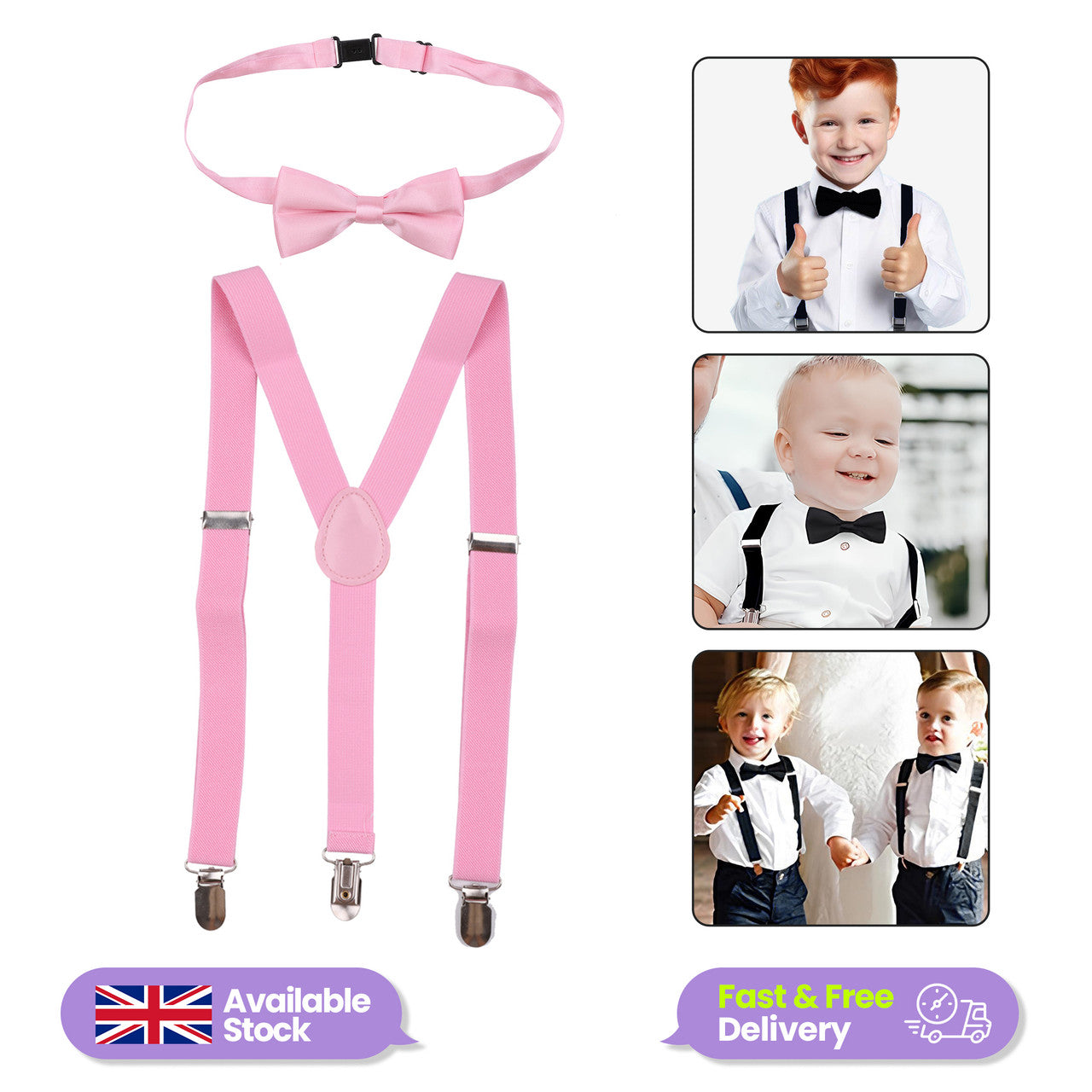 Kids Braces with Bow Tie - 25mm - Light Pink