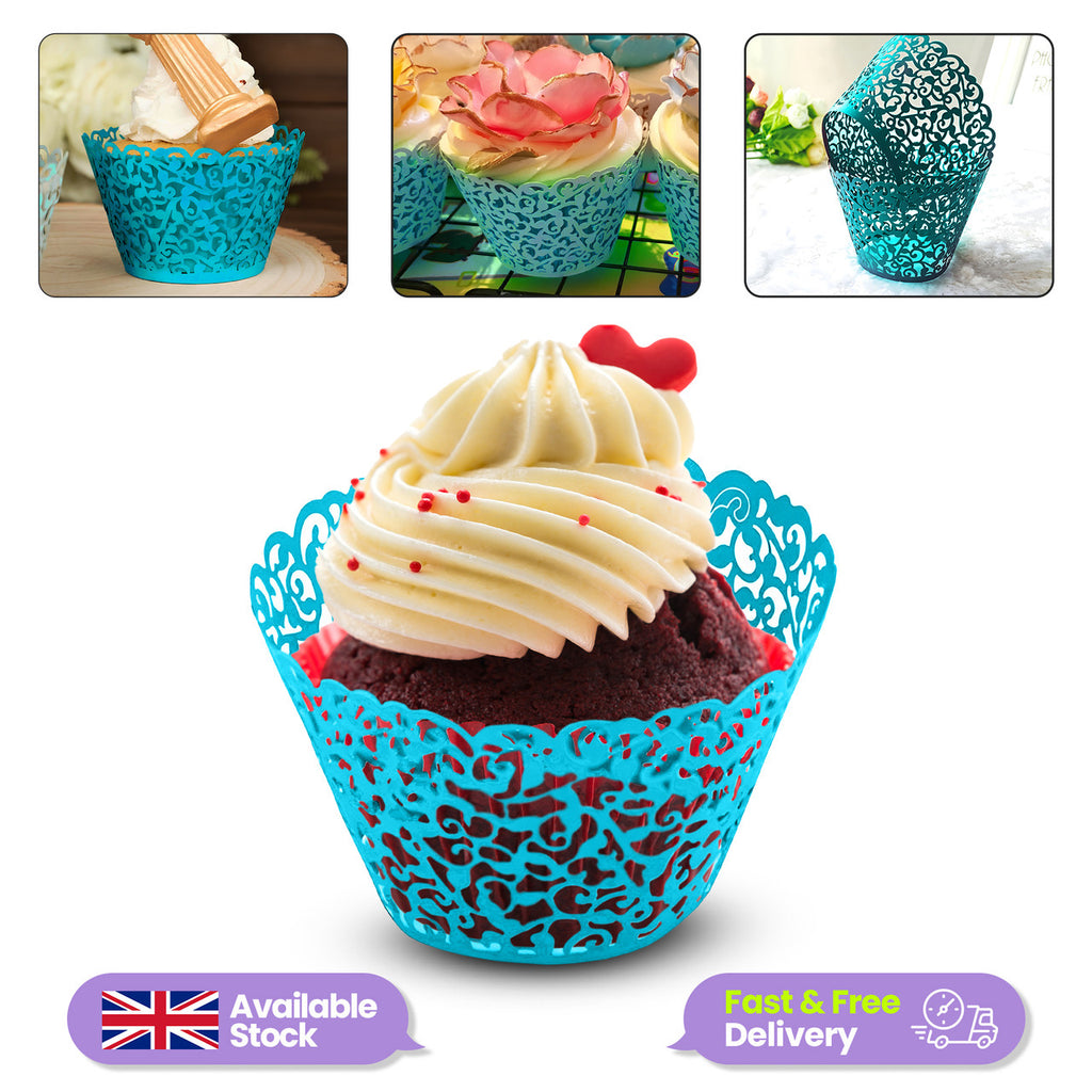 25x Laser Cut Cupcake Wrappers - Blue