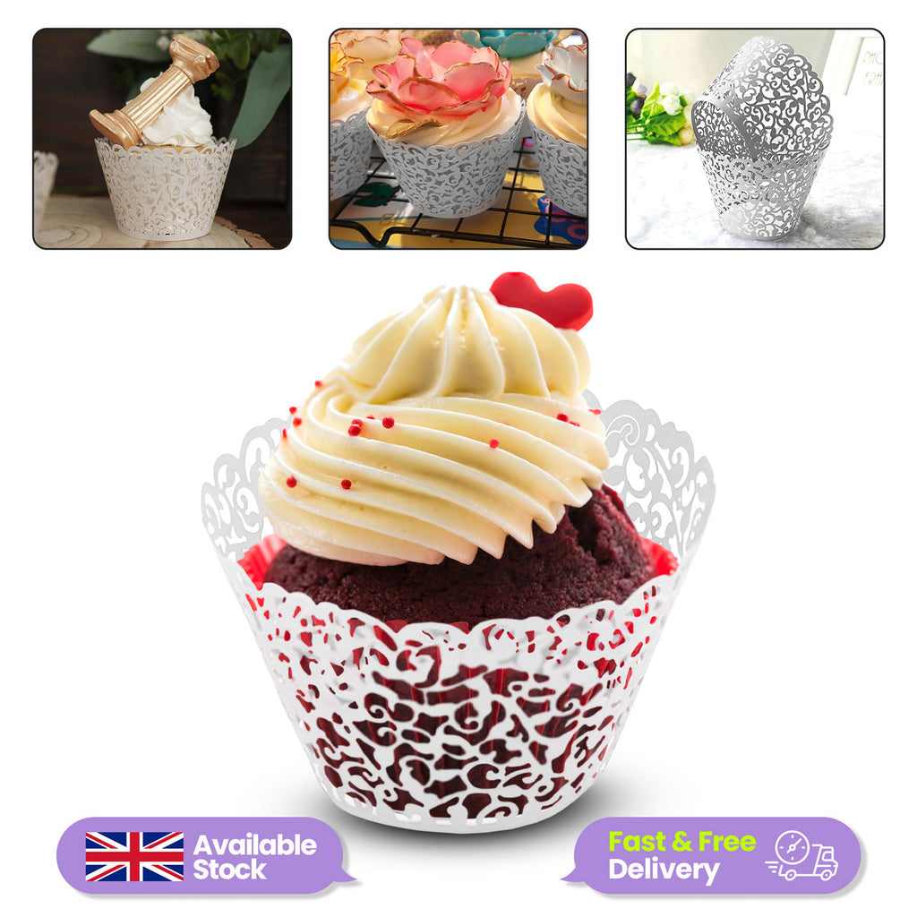 25x Laser Cut Cupcake Wrappers - White