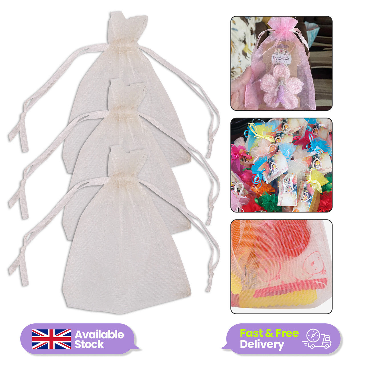 Organza Bags - 7cm x 9cm - 100pcs - Ivory