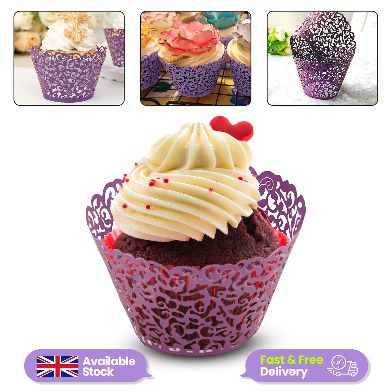 25x Laser Cut Cupcake Wrappers - Purple