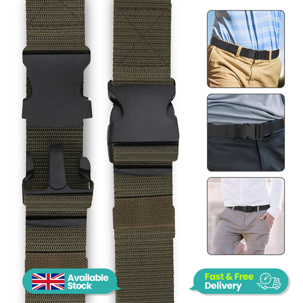 Webbing Canvas Belt with Plastic Clip Buckle - Green