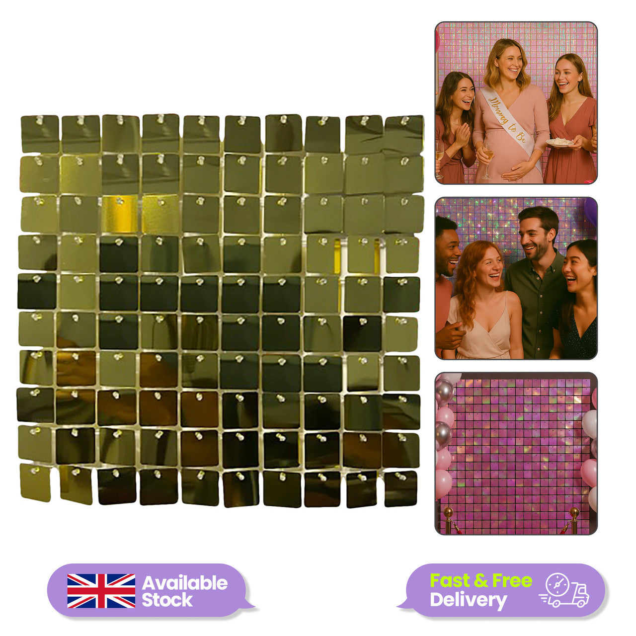 30x30cm Sequin Wall Panel - Gold