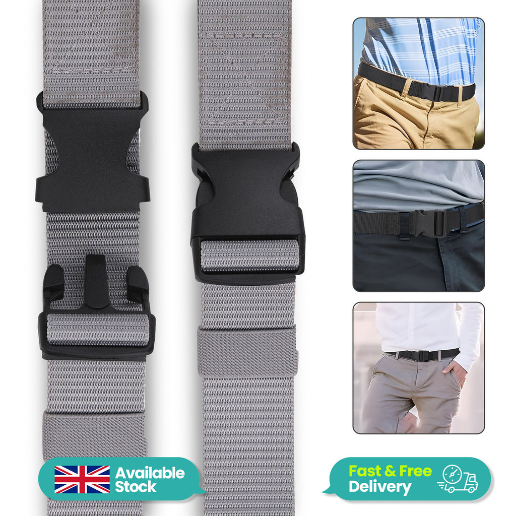 Webbing Canvas Belt with Plastic Clip Buckle - Grey