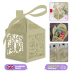 50x Laser Cut Love Heart & Doves Favours Box with Organza Ribbon - Honeydew