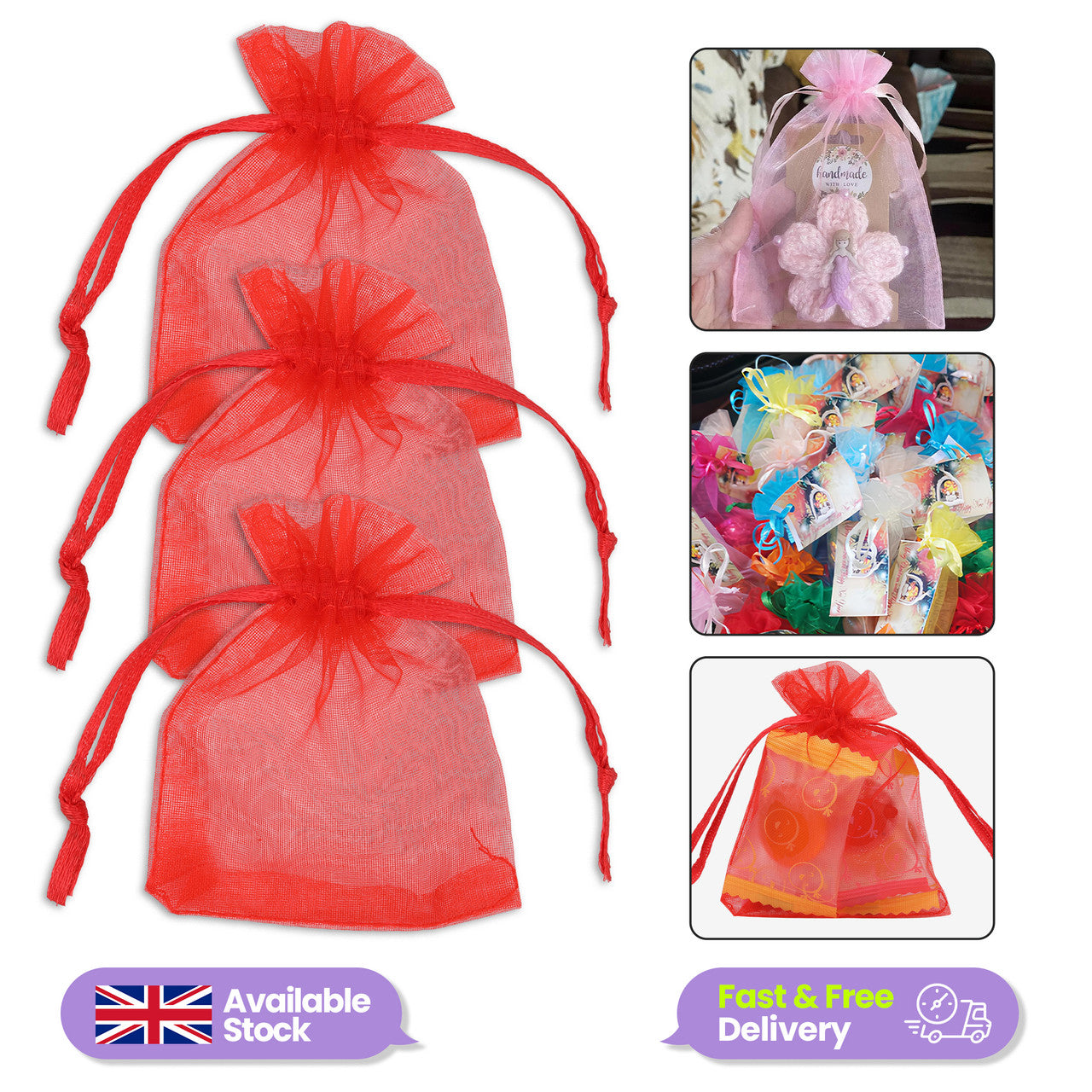 Organza Bags - 7cm x 9cm - 100pcs - Red