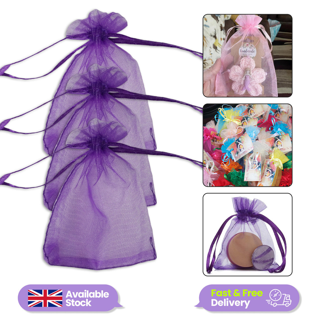 Organza Bags - 7cm x 9cm - 100pcs - Purple