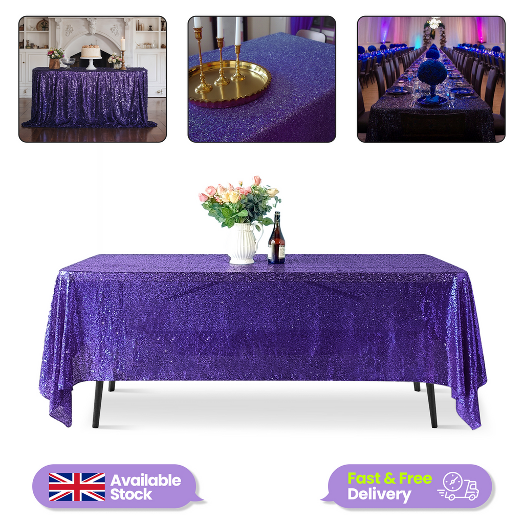 Sequin Rectangle Sparkly Tablecloth - Purple