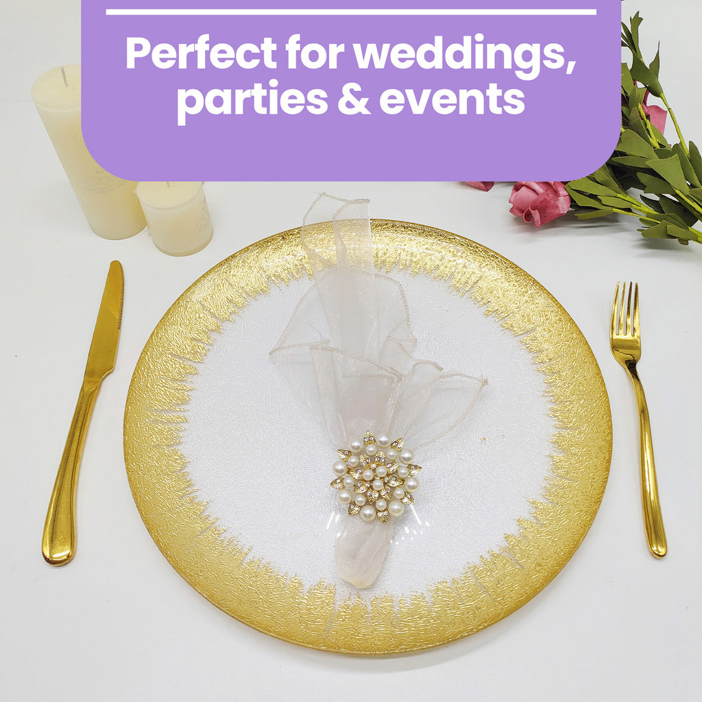13" Round Charger Plate - Clear with Gold Textured Trim