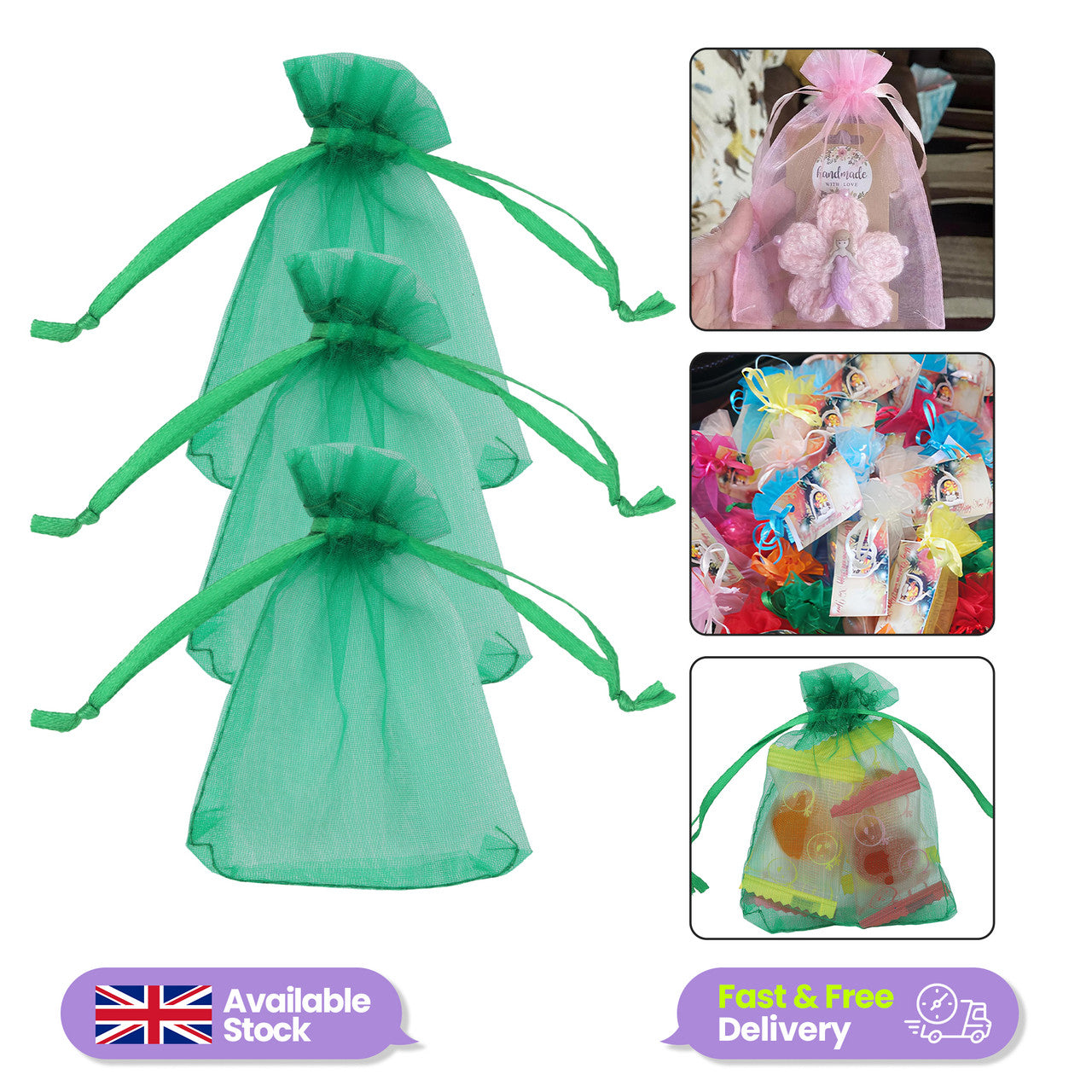 Organza Bags - 7cm x 9cm - 100pcs - Dark Green