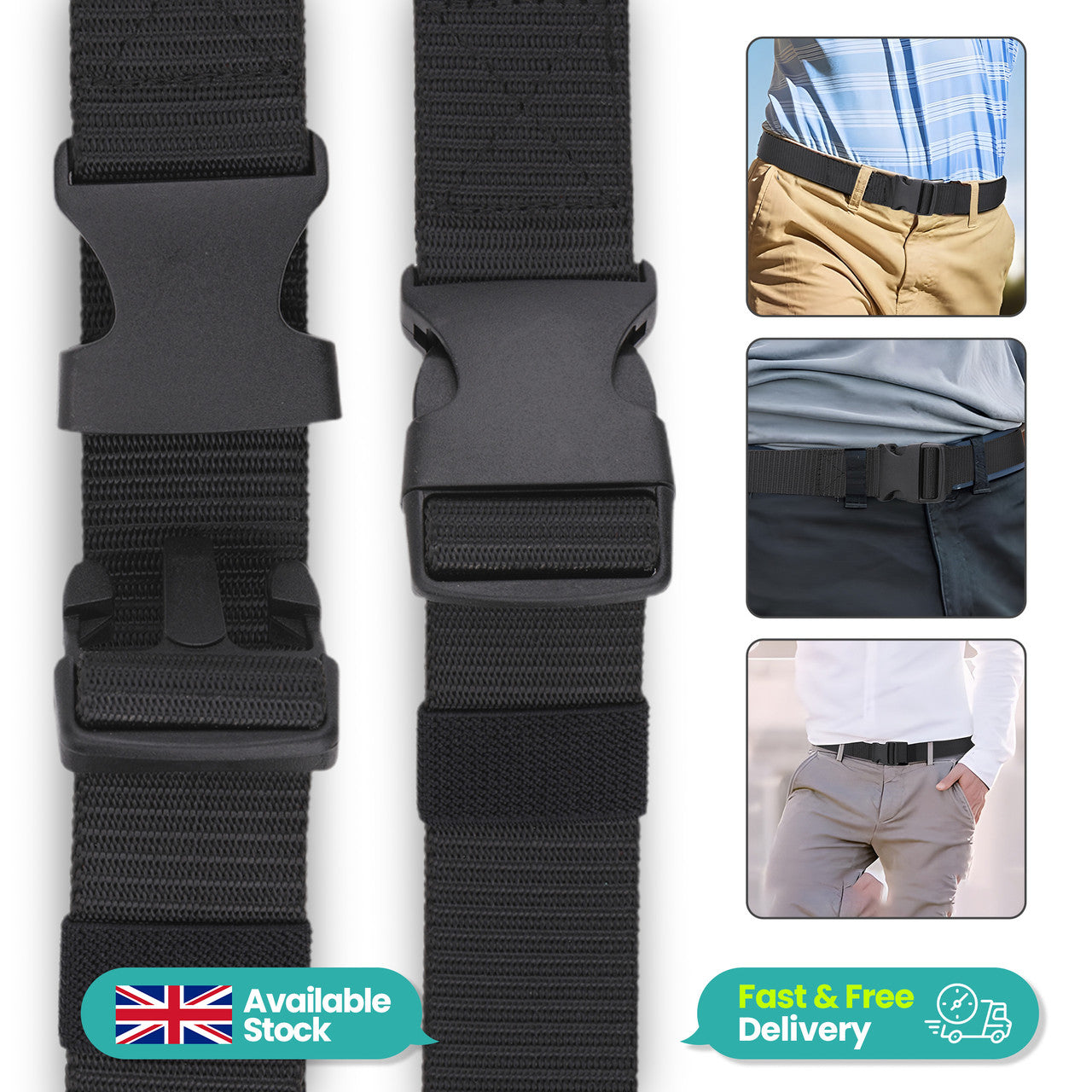 Webbing Canvas Belt with Plastic Clip Buckle - Black