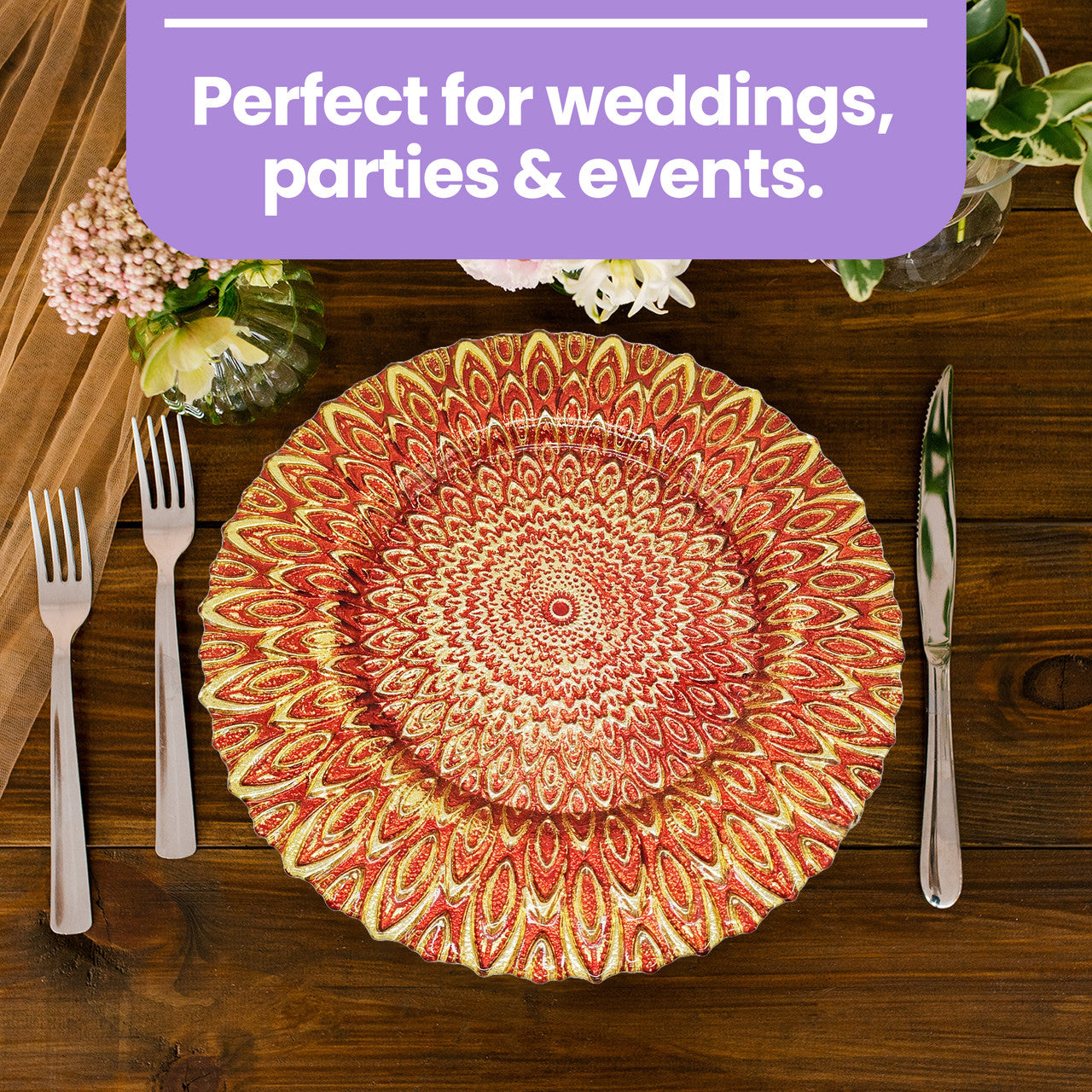 13" Round Charger Plate - Peacock Red
