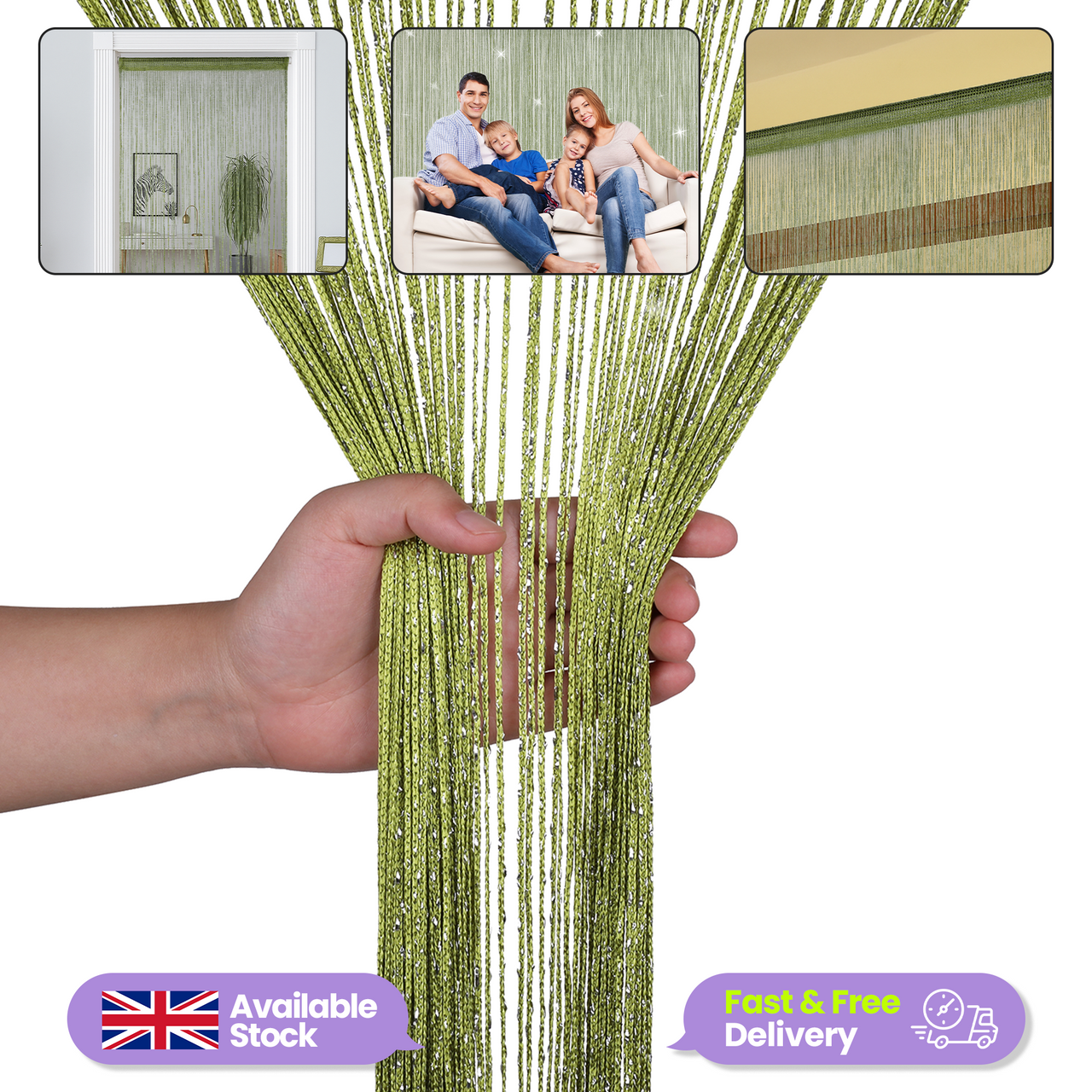 String Curtain Panel - Green