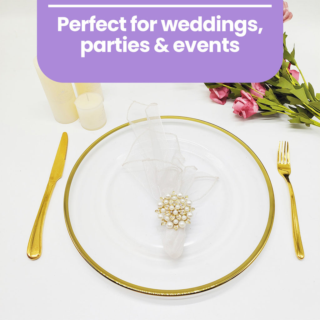 Round Charger Plate - Clear with Gold Trim x 6