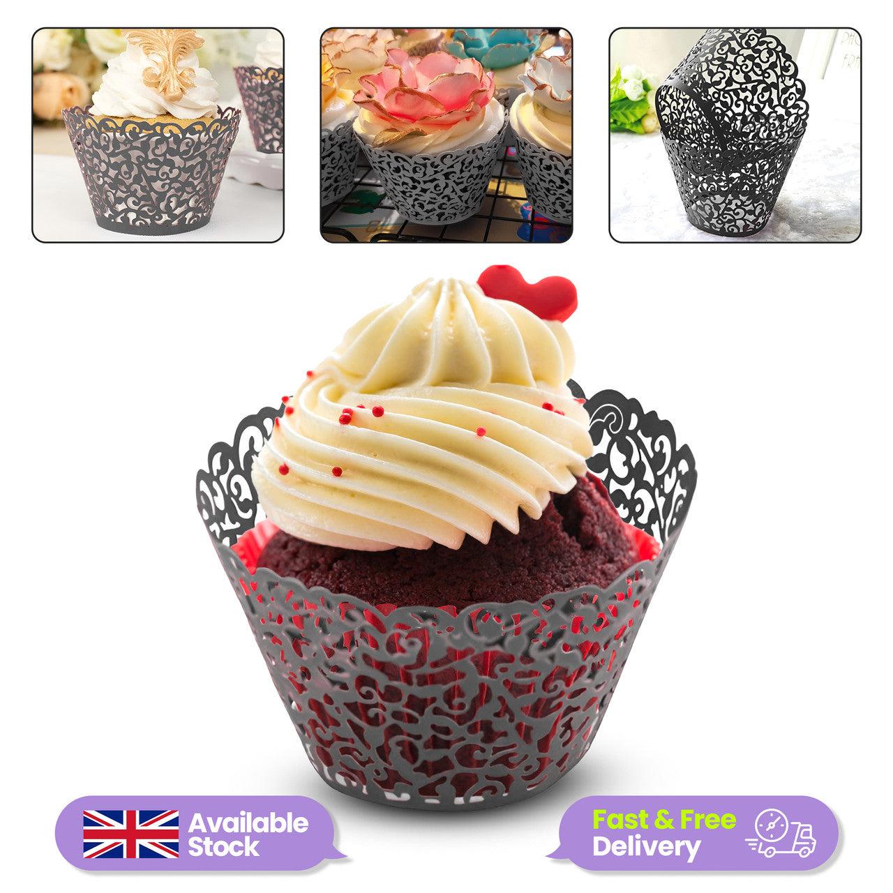 25x Laser Cut Cupcake Wrappers - Black