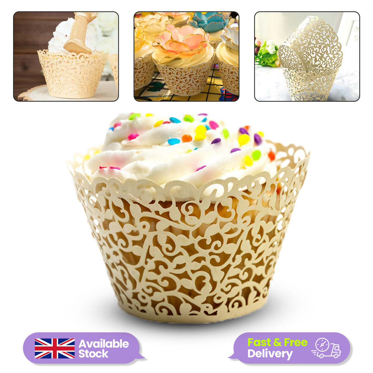 25x Laser Cut Cupcake Wrappers - Beige