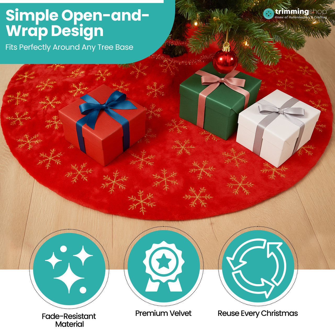 Snowflake Design Velvet Christmas Tree Skirt – 1M