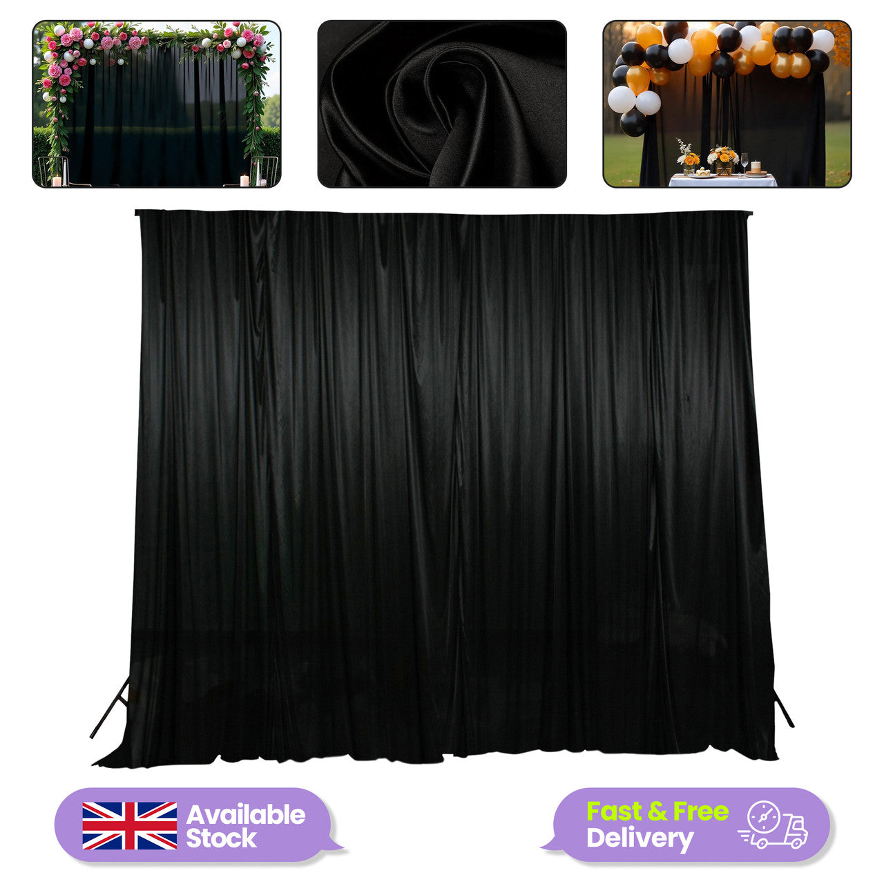 100GSM Ice Silk Photography Backdrop (No Swag) - Black