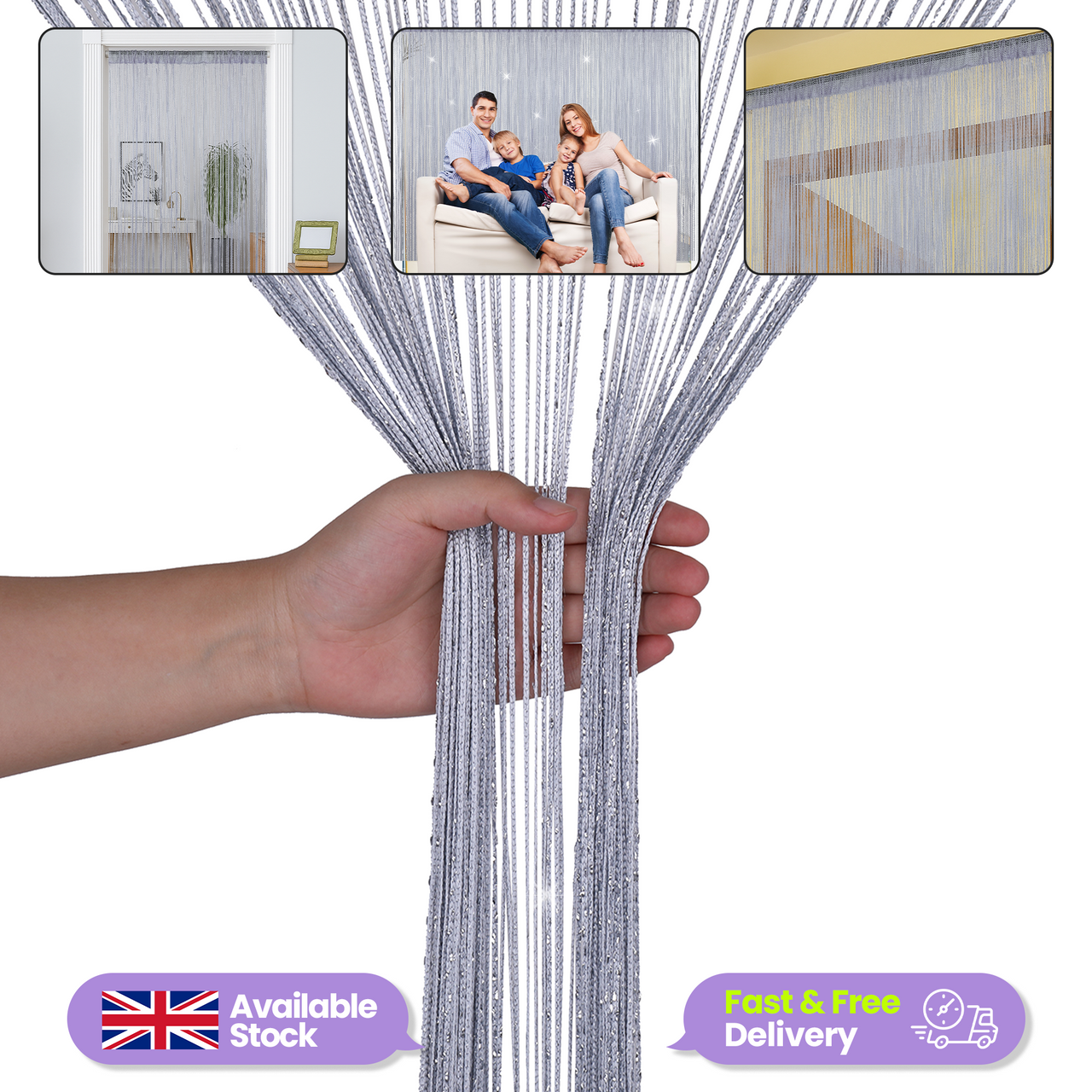 String Curtain Panel - Silver