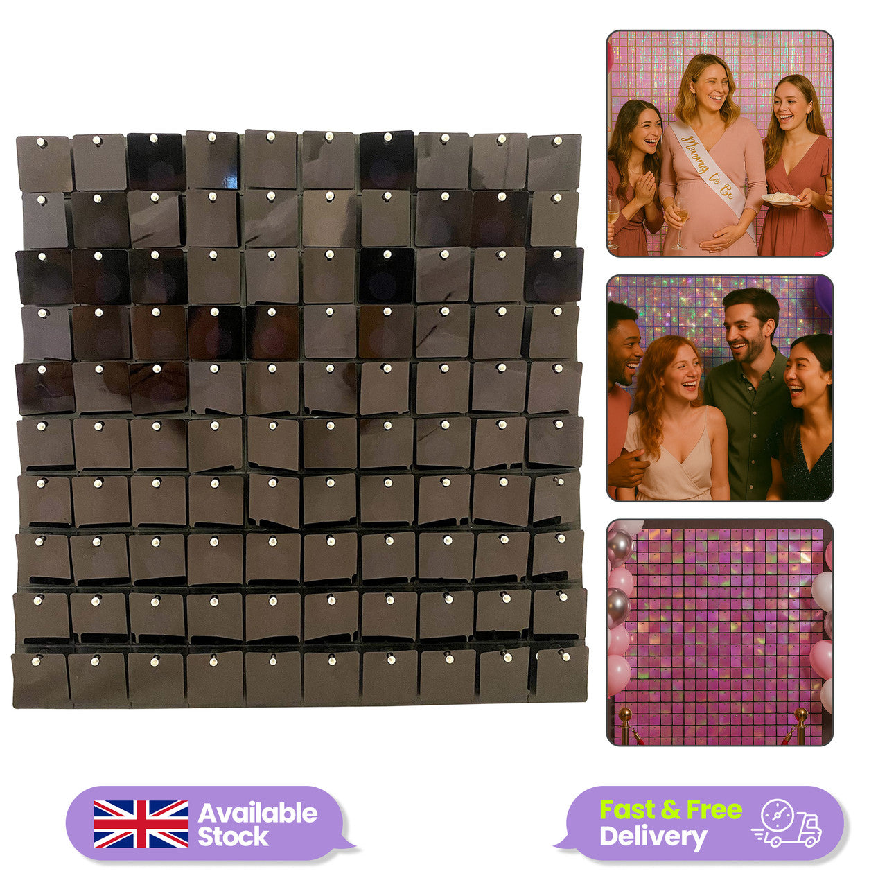 Square Sequin Wall Backdrop Panels - Black