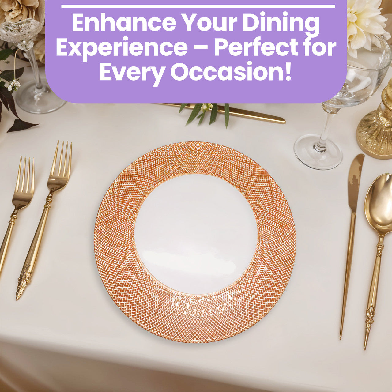 Round Charger Plate - Checkered Rose Gold x 6