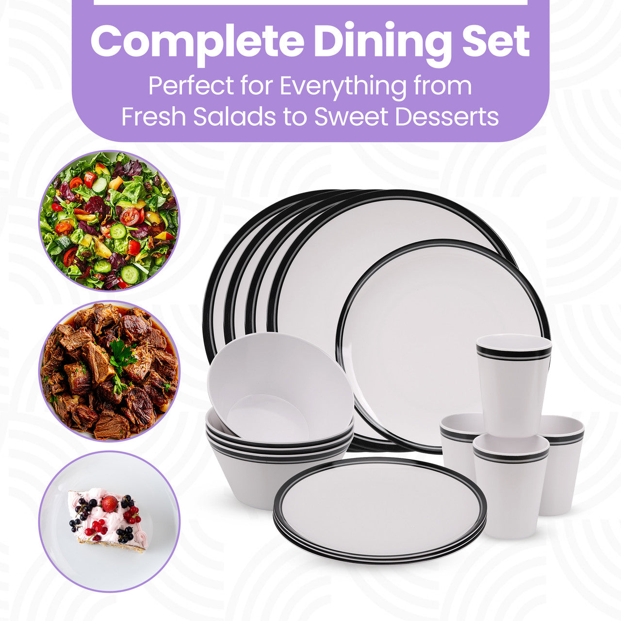 White and Black Design Melamine BBQ and Party Set - 16pcs