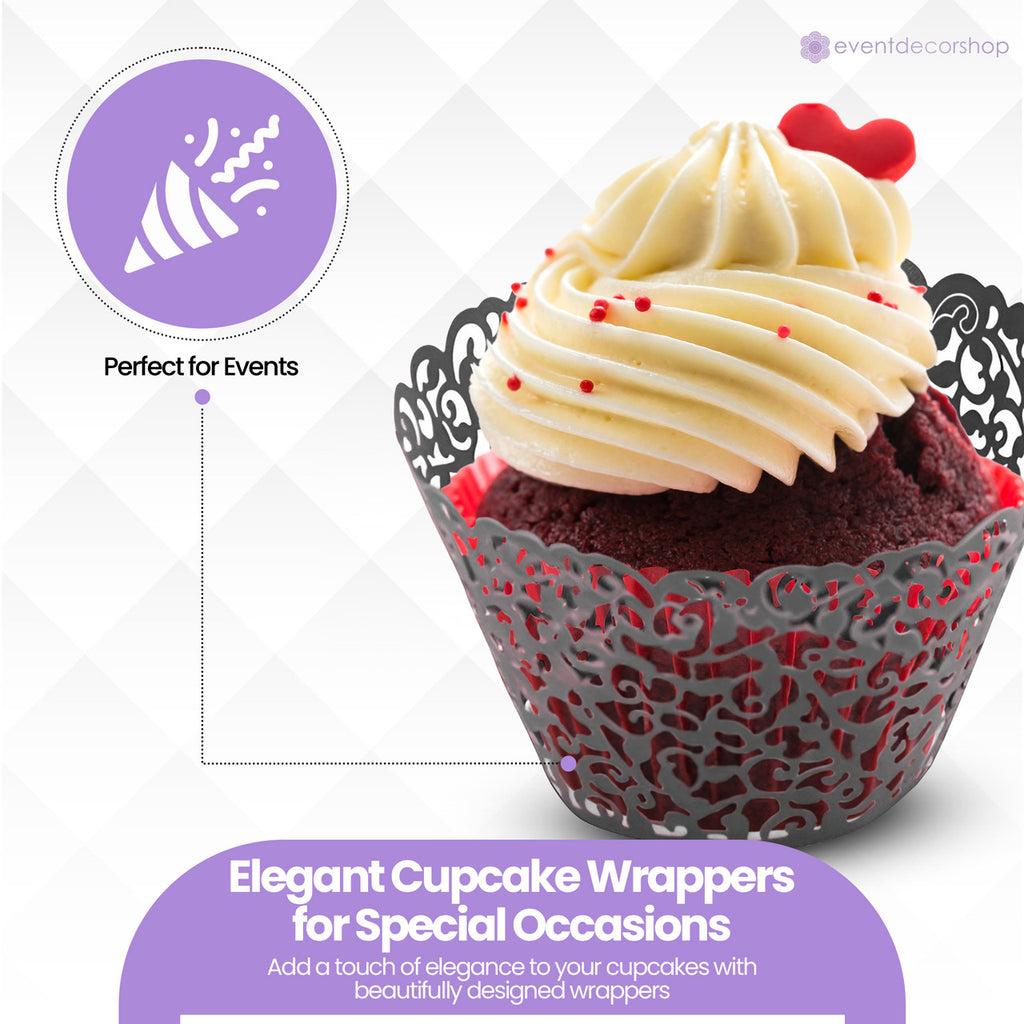 25x Laser Cut Cupcake Wrappers - Black