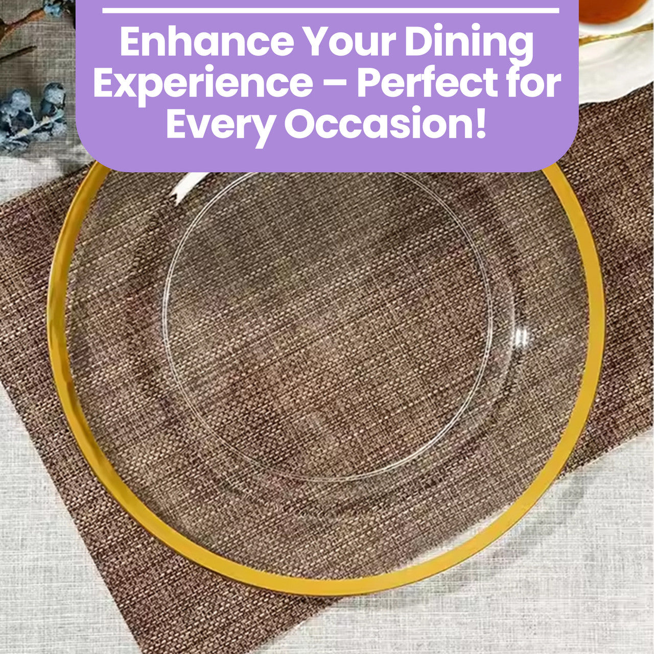 Round Charger Plate - Clear with Gold Trim x 6