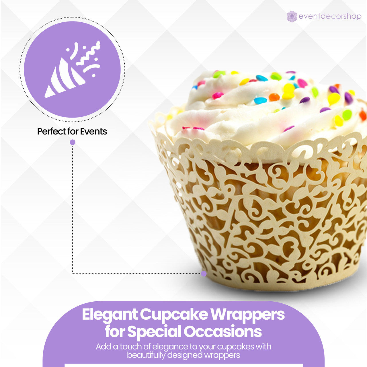 25x Laser Cut Cupcake Wrappers - Beige