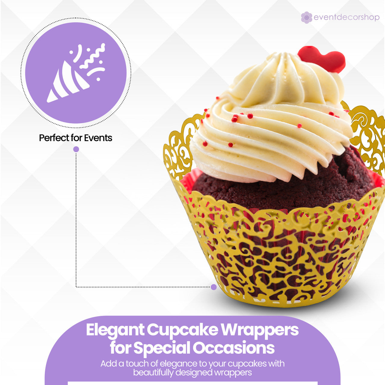 25x Laser Cut Cupcake Wrappers - Gold