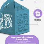 50x Laser Cut Love Heart & Doves Favours Box with Organza Ribbon - Sky Blue