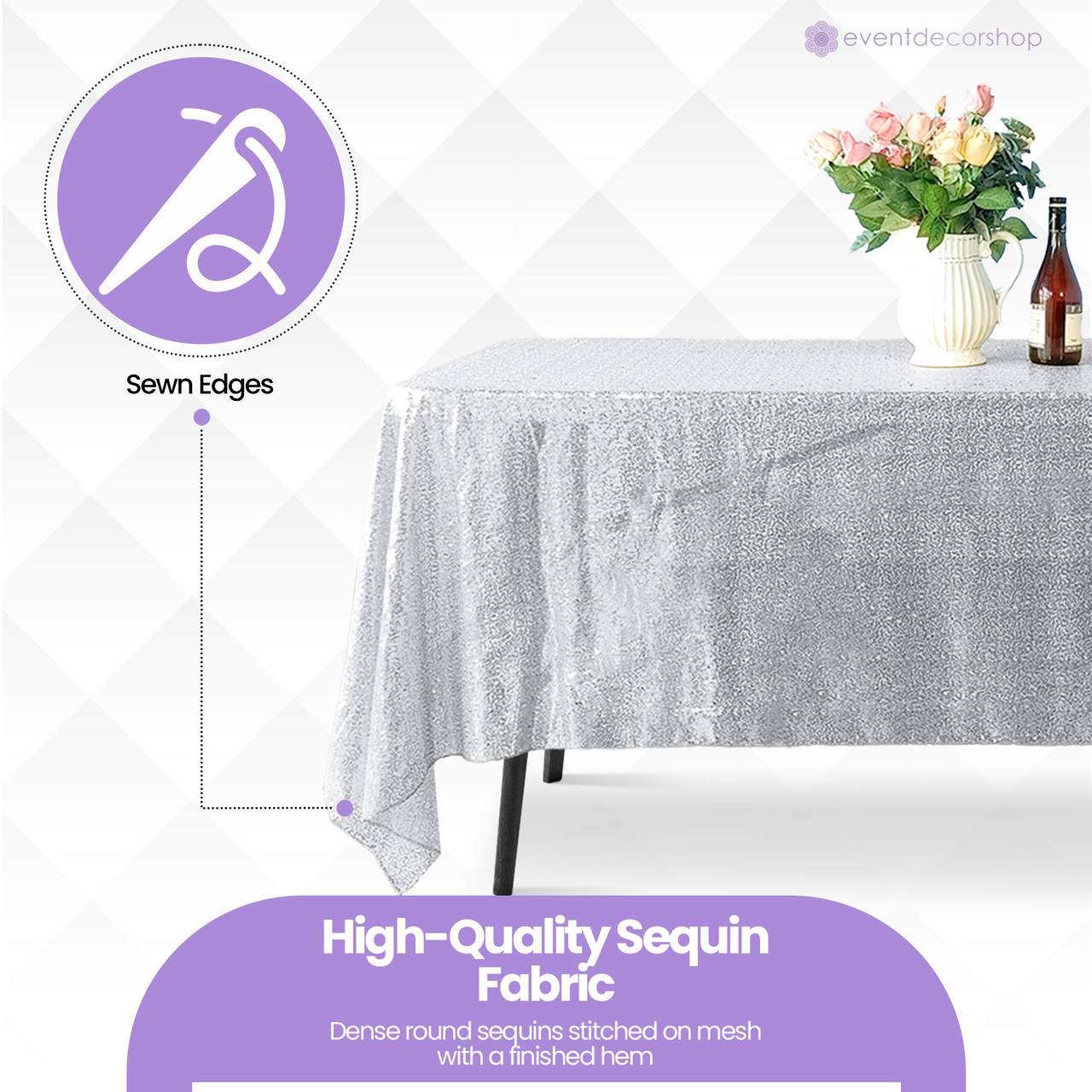 Sequin Rectangle Sparkly Tablecloth - Silver