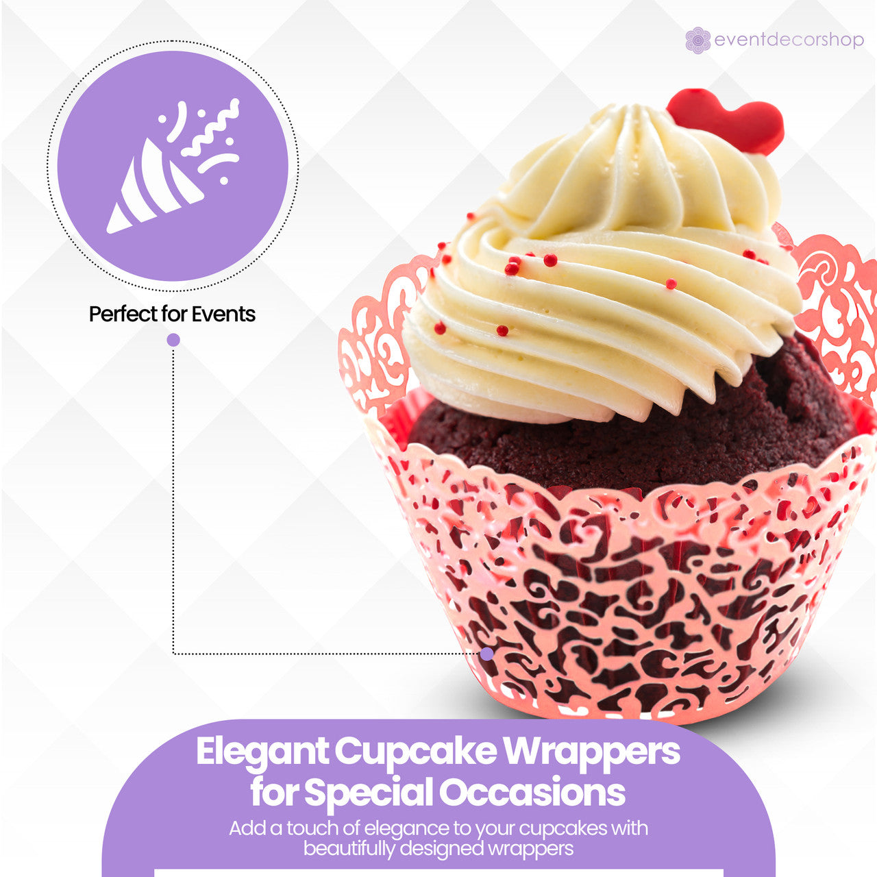 25x Laser Cut Cupcake Wrappers - Red