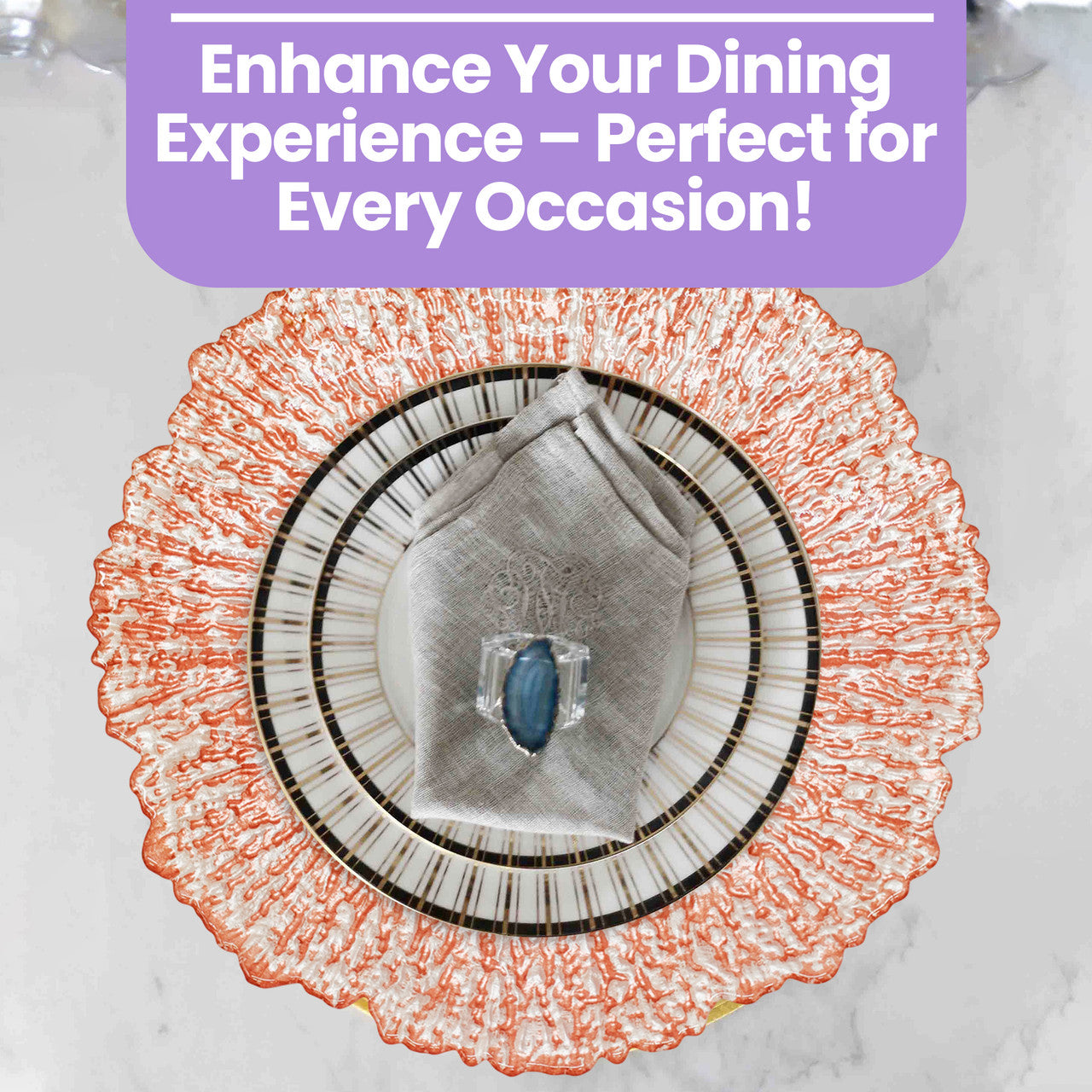 Round Charger Plate - Crackled Rose Gold x 6