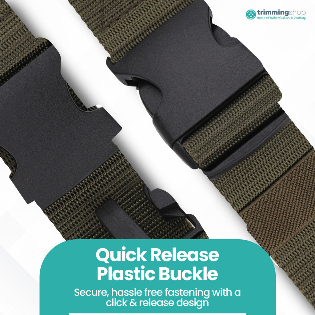 Webbing Canvas Belt with Plastic Clip Buckle - Green