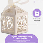 50x Laser Cut Love Heart & Doves Favours Box with Organza Ribbon - Beige