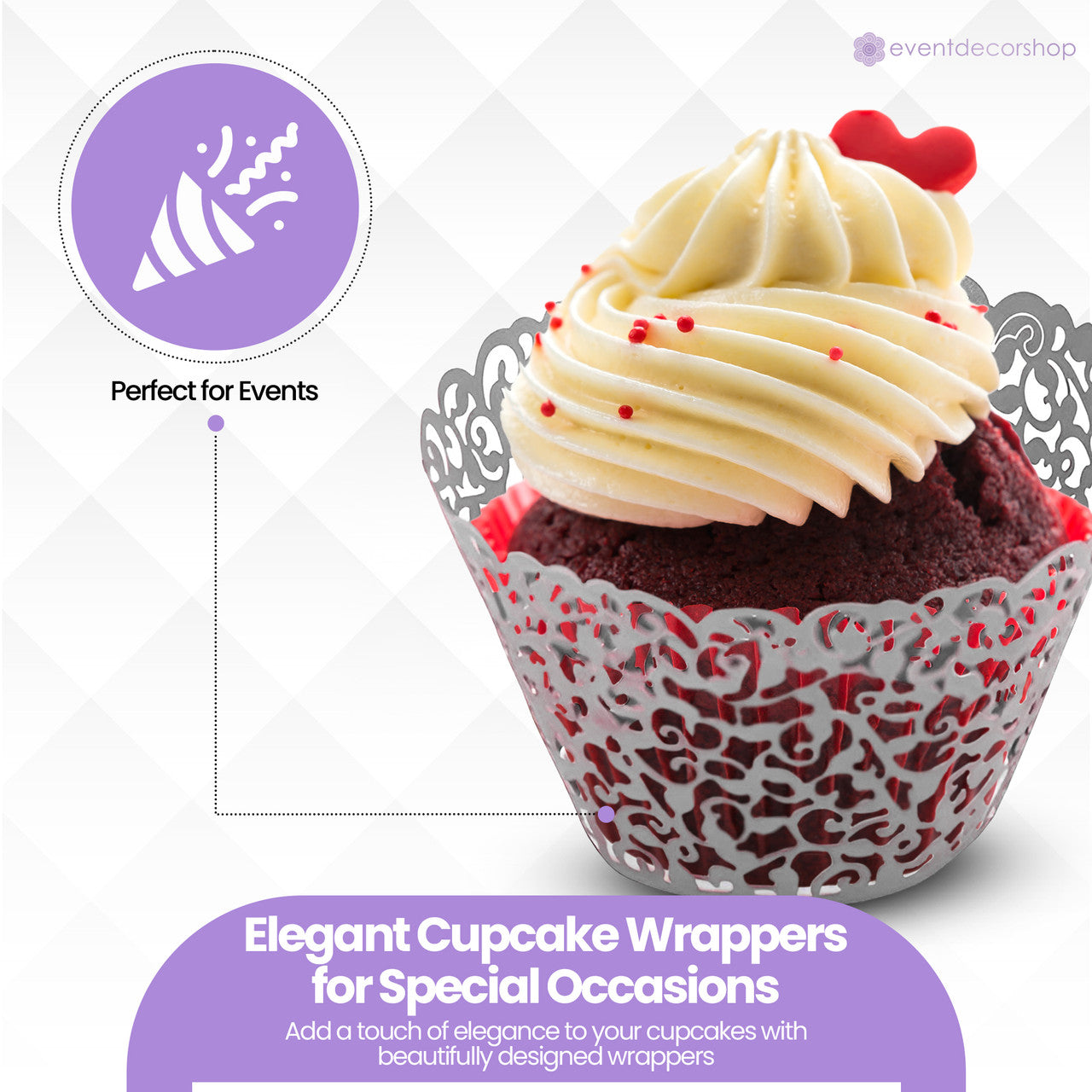 25x Laser Cut Cupcake Wrappers - Silver