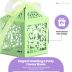 50x Laser Cut Love Heart & Doves Favours Box with Organza Ribbon - Green
