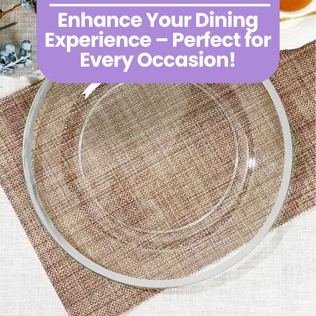13" Round Charger Plate - Clear with Silver Trim