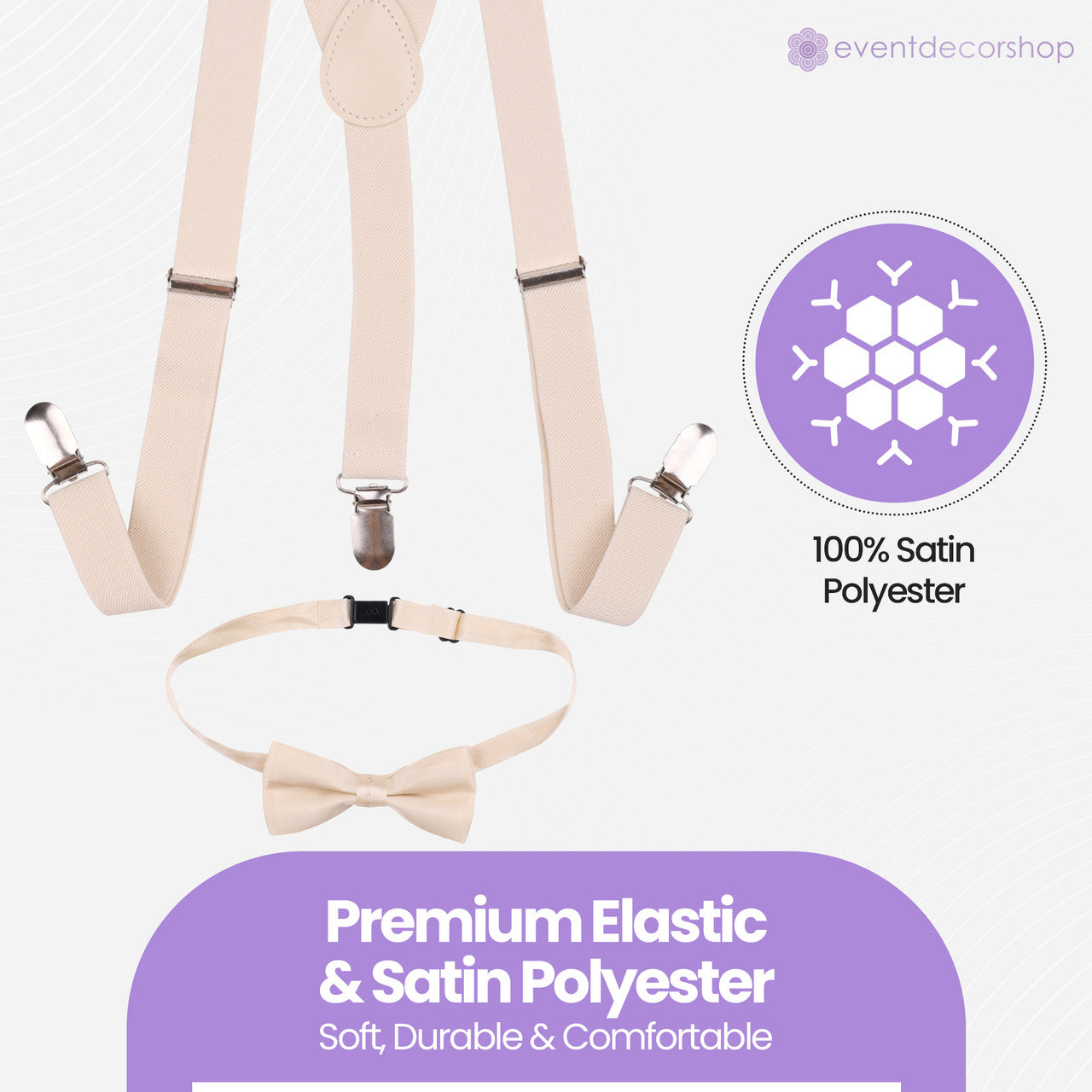 Kids Braces with Bow Tie - 25mm - Beige