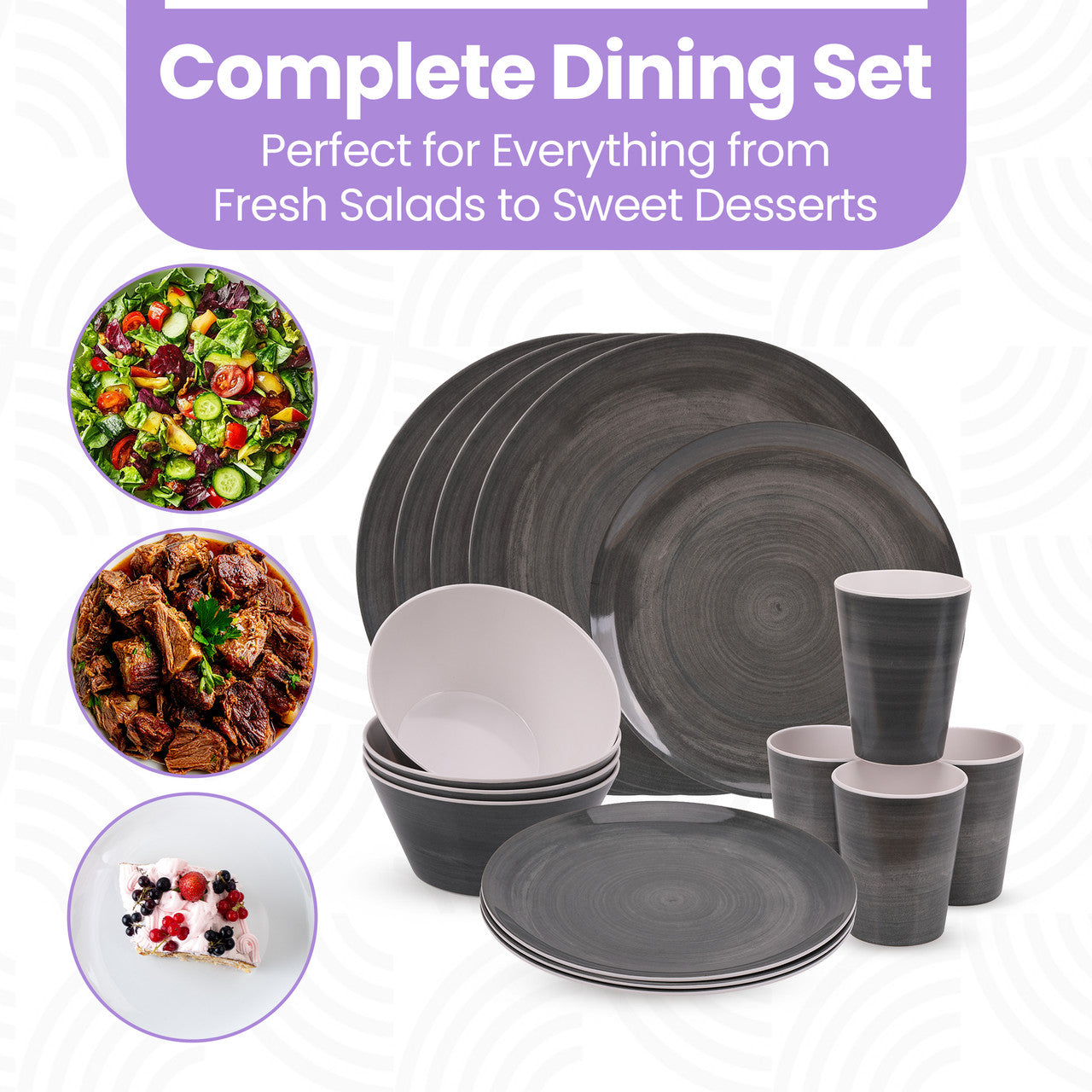 Grey Swirl Design Melamine BBQ and Party Set - 16pcs