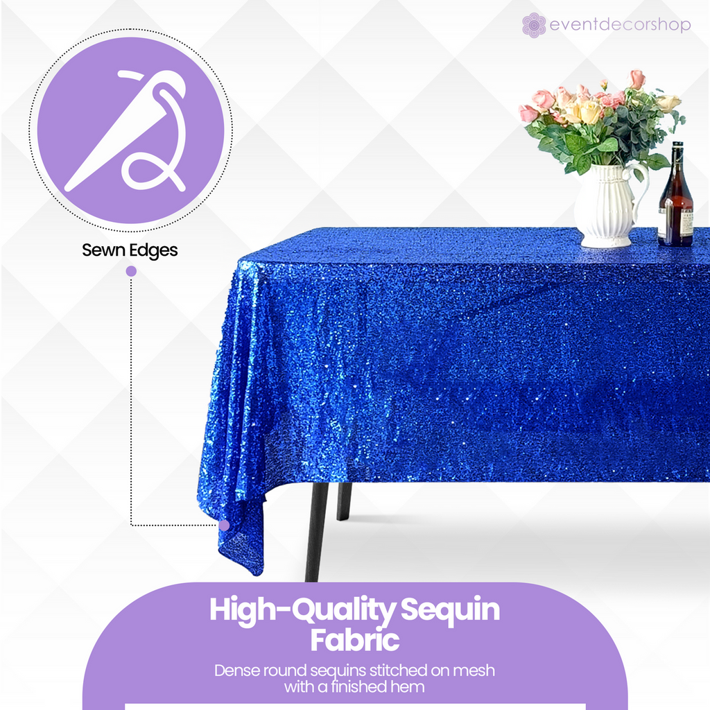 Sequin Rectangle Sparkly Tablecloth - Royal Blue