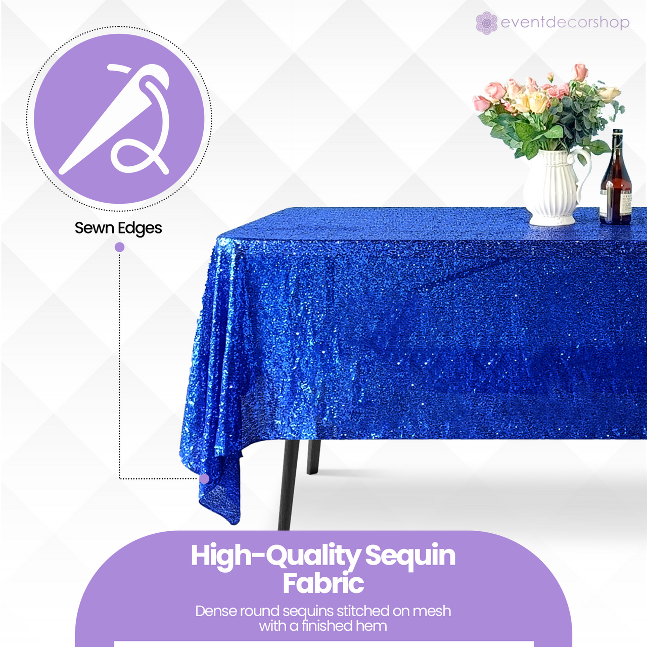 Sequin Rectangle Sparkly Tablecloth - Royal Blue