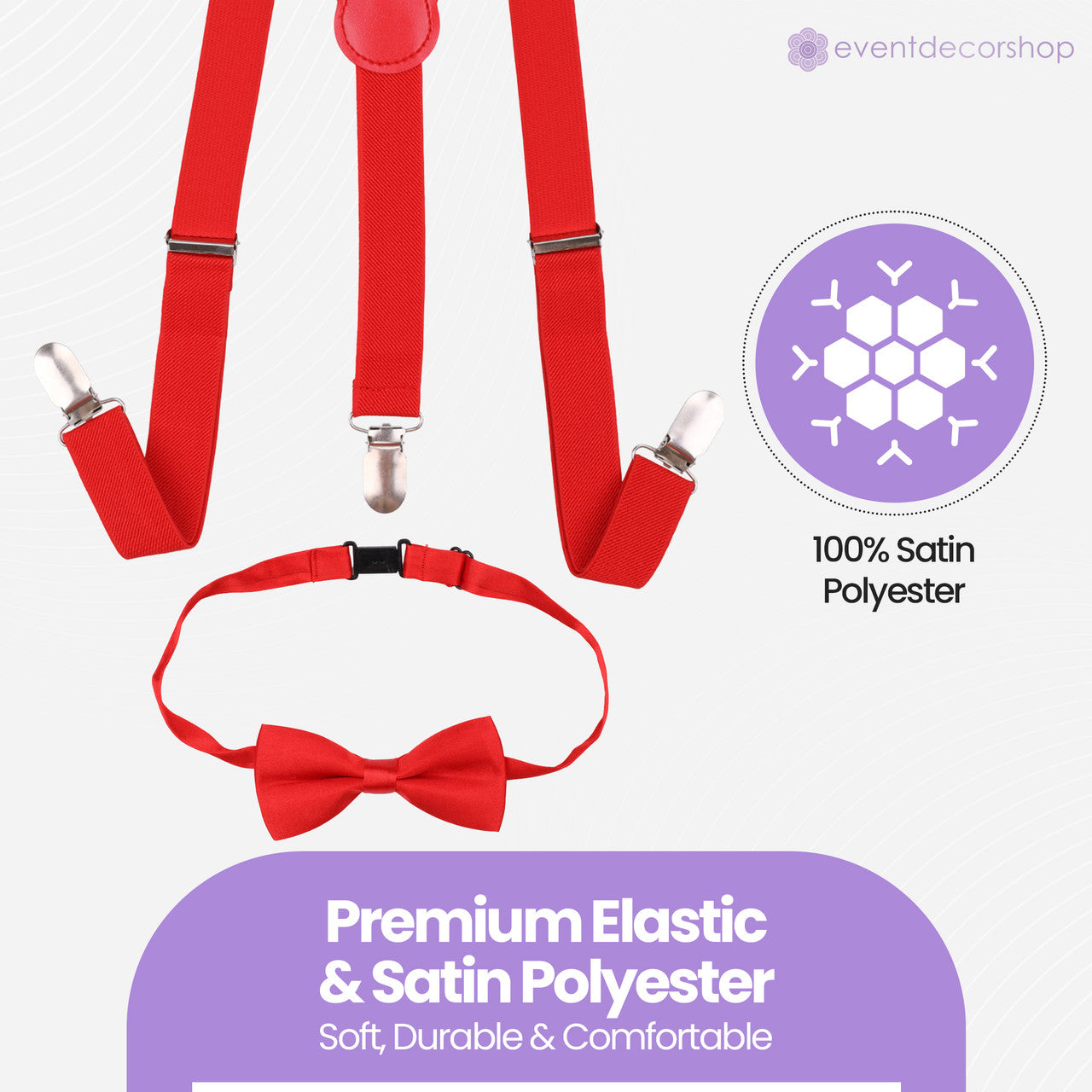 Kids Braces with Bow Tie - 25mm - Red