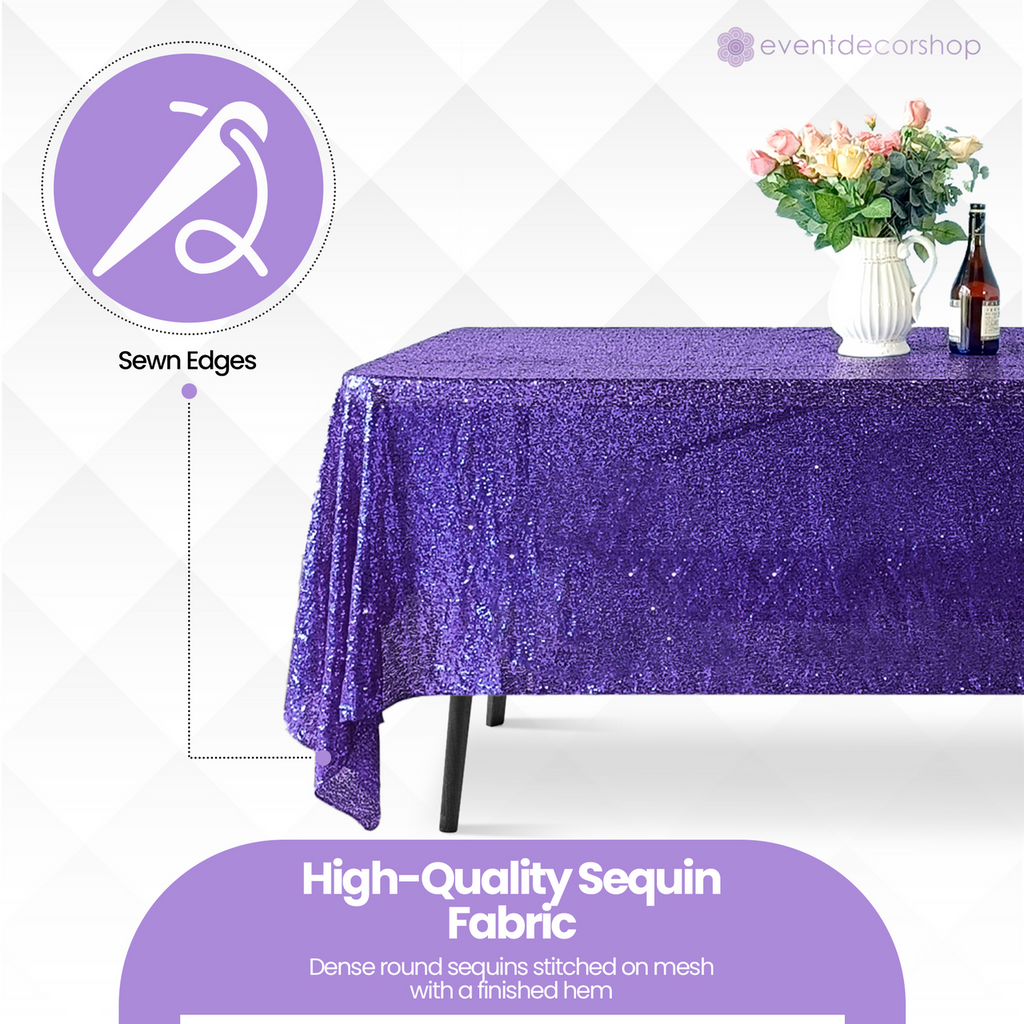 Sequin Rectangle Sparkly Tablecloth - Purple