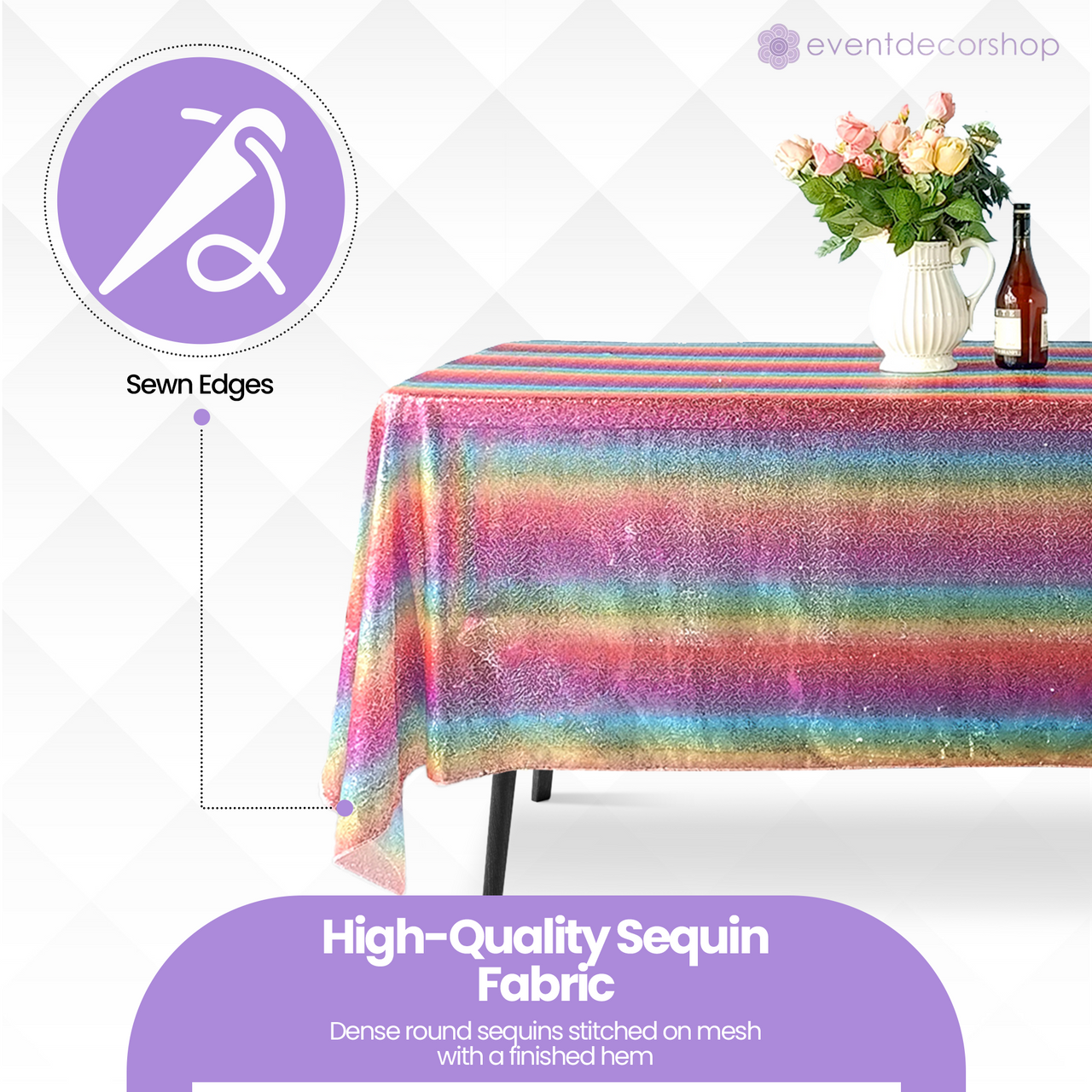 Sequin Rectangle Sparkly Tablecloth - Rainbow